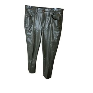 Veronica Beard Carly Kick Flare High Rise Faux Leather Pants Olive Green Size 30